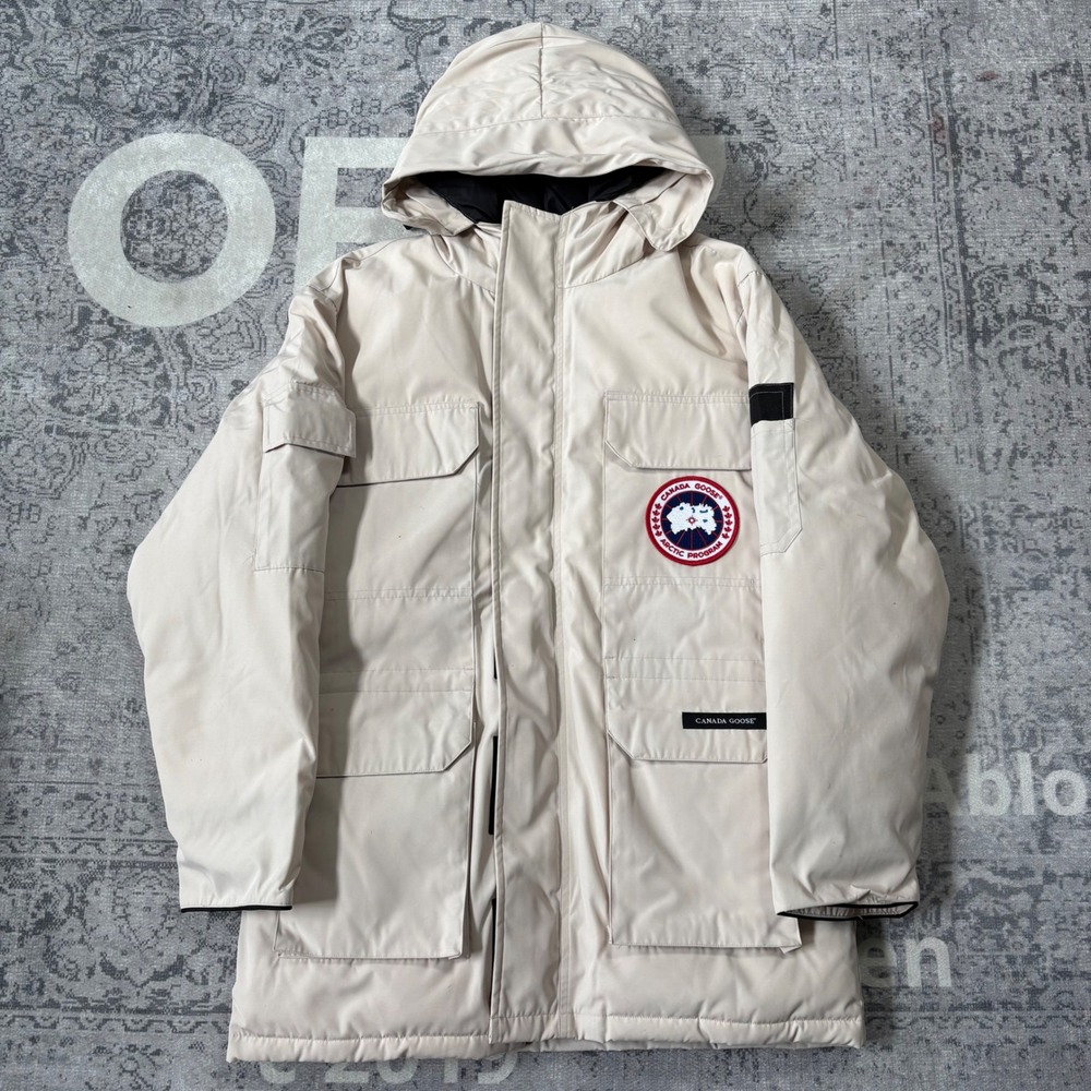 Canada Goose Expedition Parka Mens Down Jacket Beige Large Arctic Program Coat